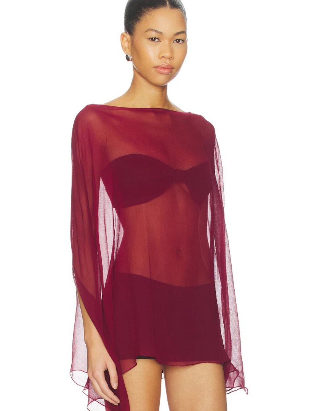 NWT Buci NYC Burgundy Red Ibis Poncho Set 100% Silk Chiffon size XS/S
